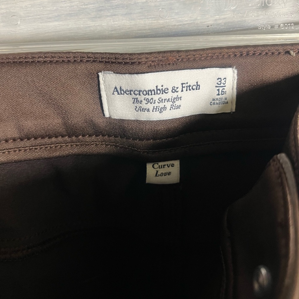 Abercrombie Curve Love Vegan Leather Dark Brown 90’s Straight Pants Ultra High - Picture 9 of 12